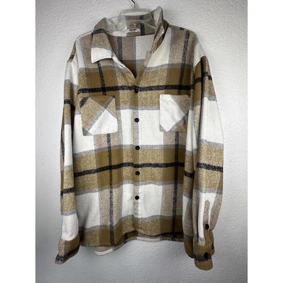 Coofandy Other - Men’s 3XL Coofandy Plaid Flannel Jacket Brown Beige Flannel Oversized Chore Work